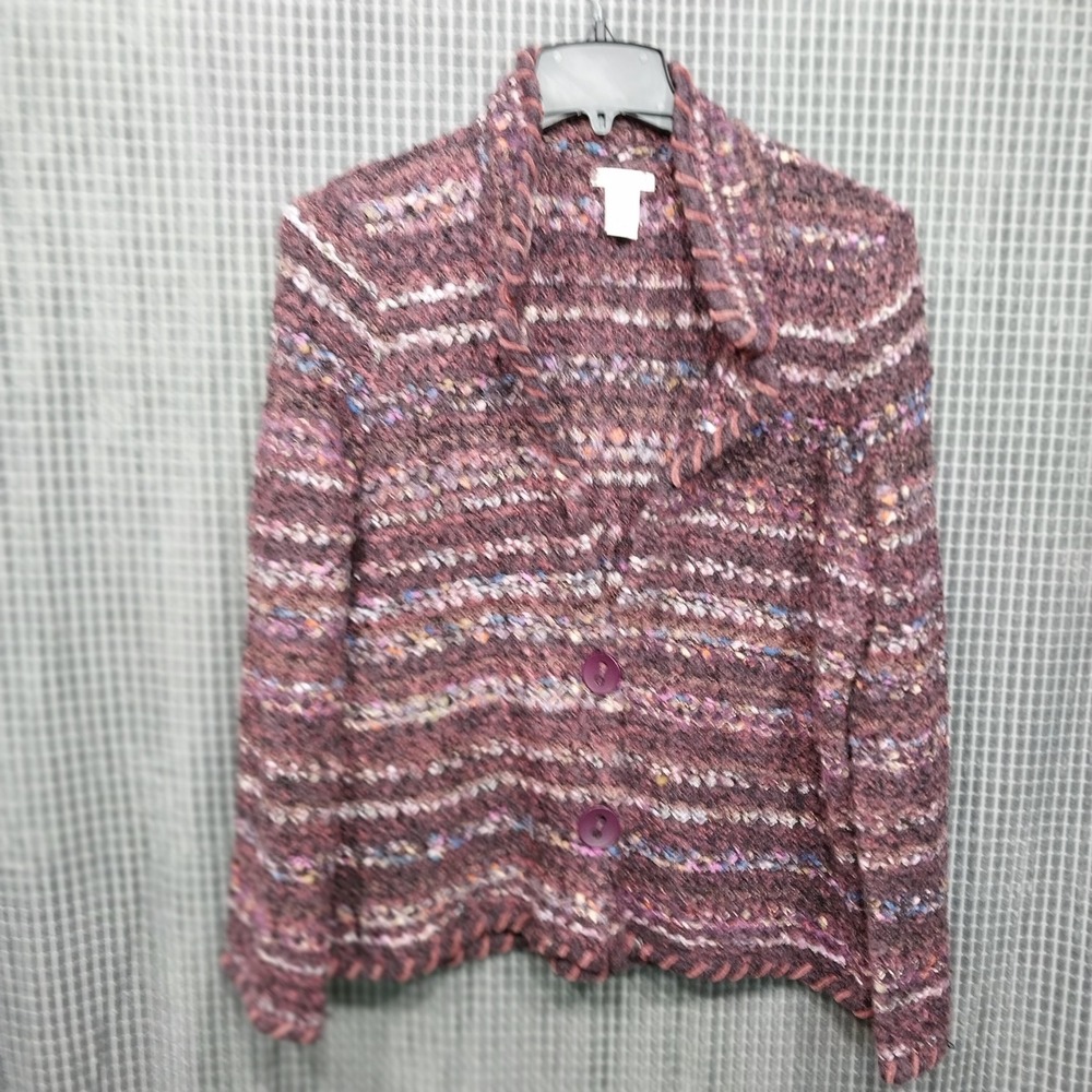 Laura Ashley Cardigan Sweater Womens L Wool Alpaca Blend Knit Purple Multi